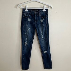 Express Mid Rise Denim Legging | Distressed dark wash